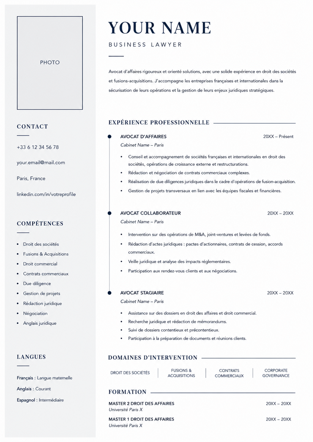 Template CV Droit