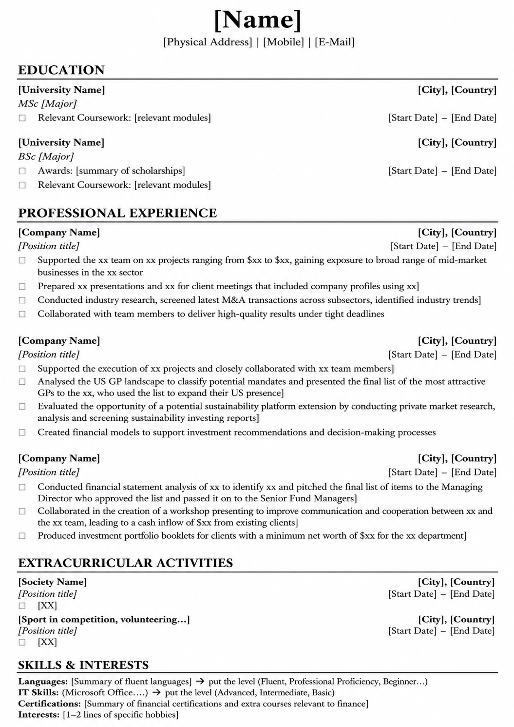 Template CV Finance